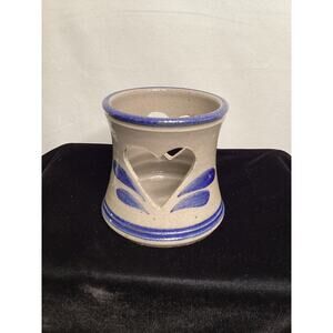 Vintage Blue Heart Cutouts Art Pottery Votive Candle Holder
